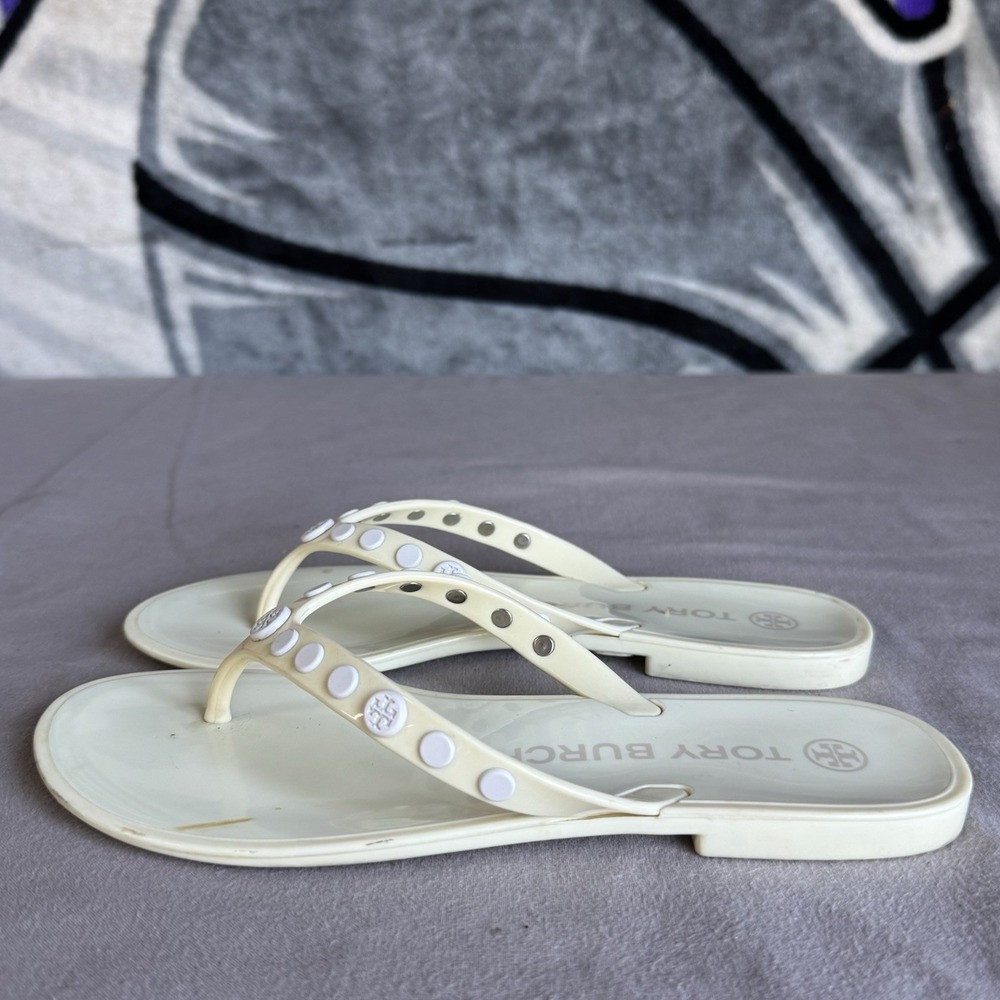 Size 6 - Tory Burch Women's Perfect Pale Yellow Studded Jelly Sandals
